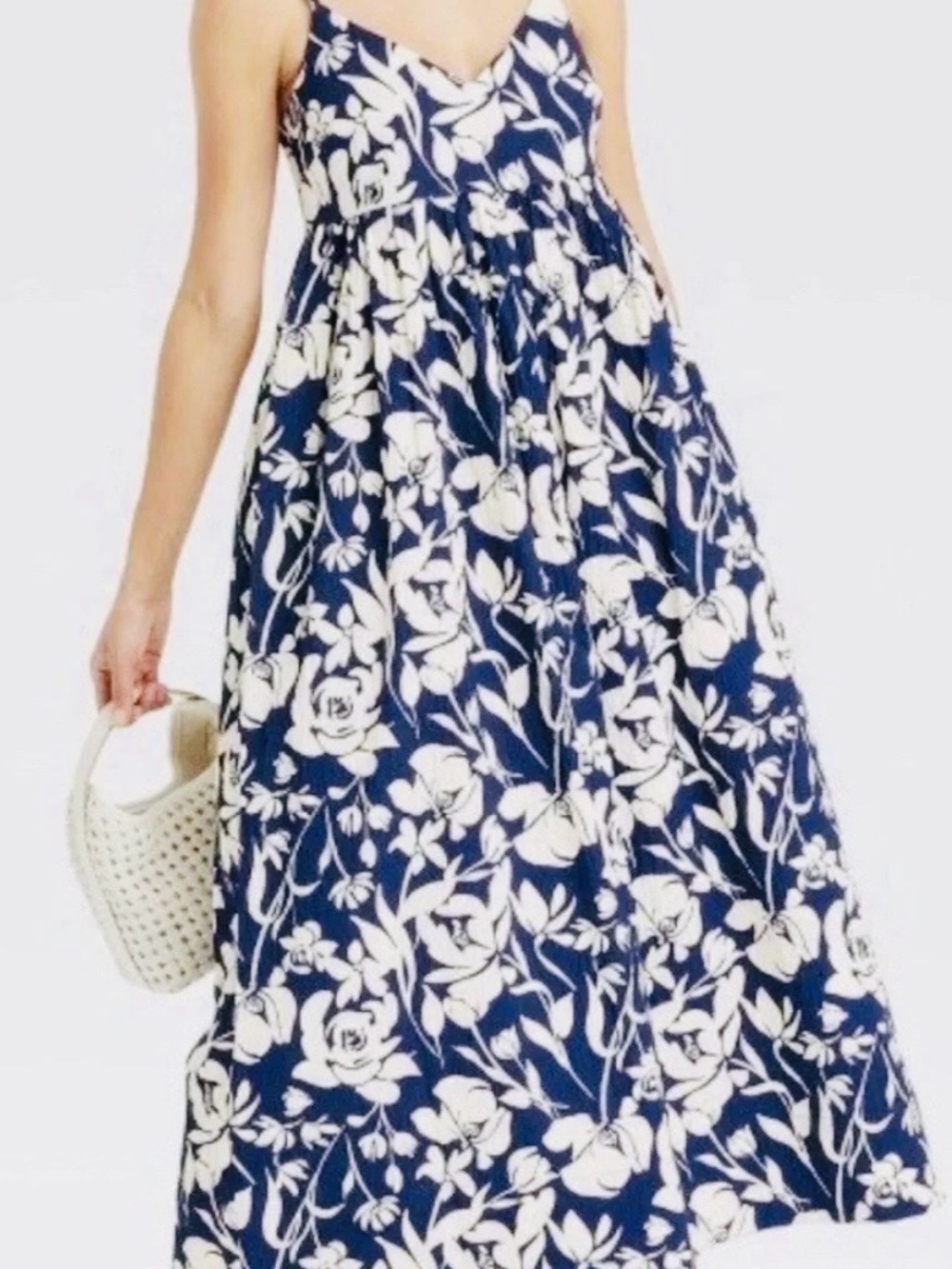 a new day Navy and White Floral Spaghetti-Strap Maxi Dress